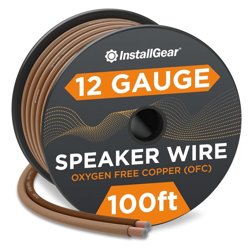 InstallGear 12 Gauge Speaker Wire 100ft - Deoxidized Copper OFC Speaker Wires 12 Gauge - Flexible Wire Cable with Polarity Marking - Soft Touch 12 AWG Wire for Audio, Amp and Home Theater Use - Brown - Image 1